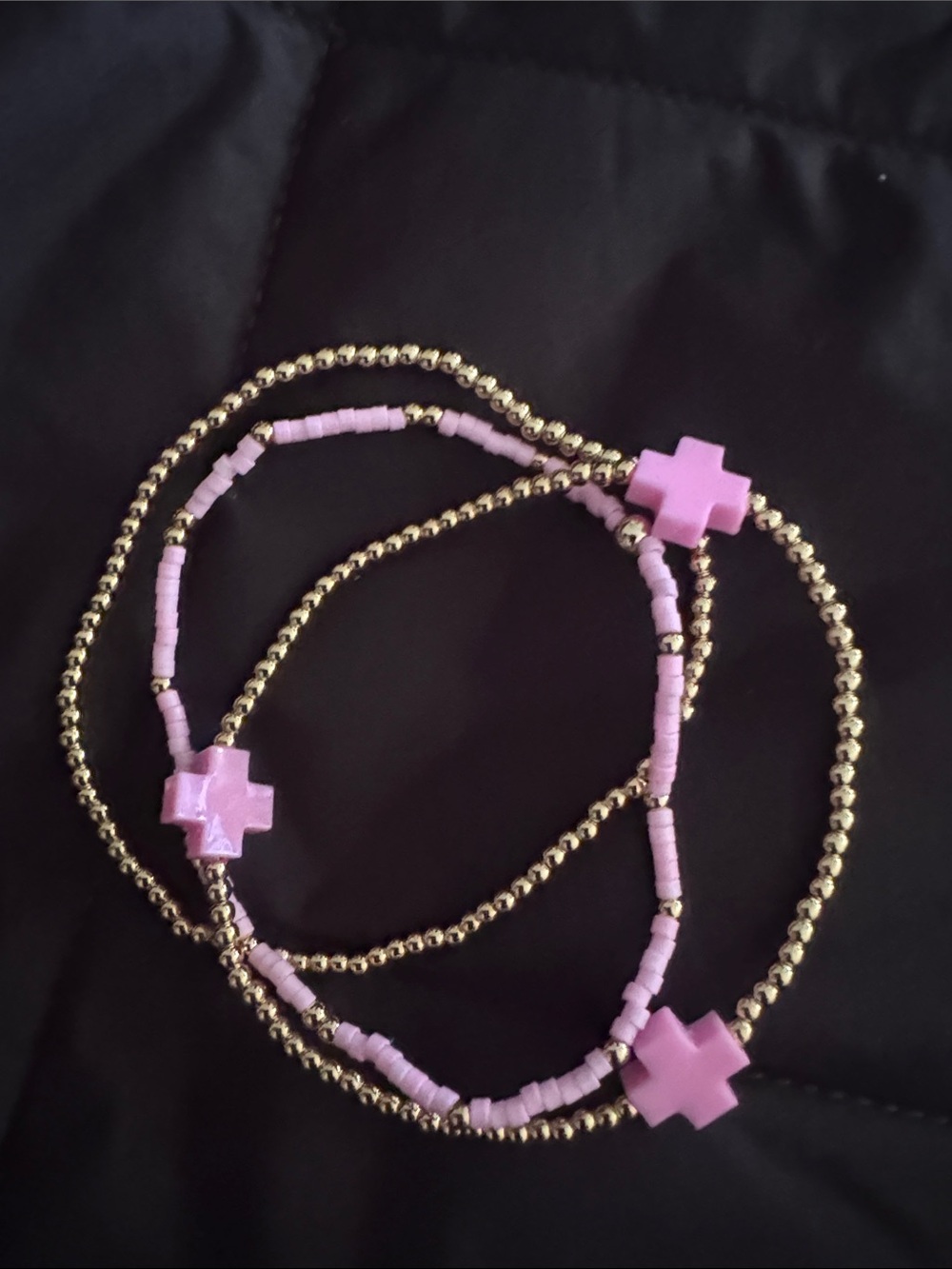Enewton Pink and Gold 3 stack beaded, signature cross bracelet stack set $129
